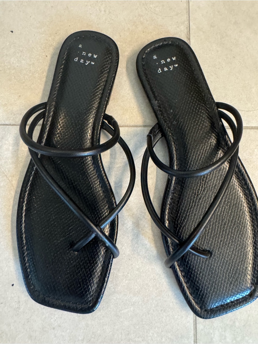 a new day Black Strappy Square-Toe Slide Sandals